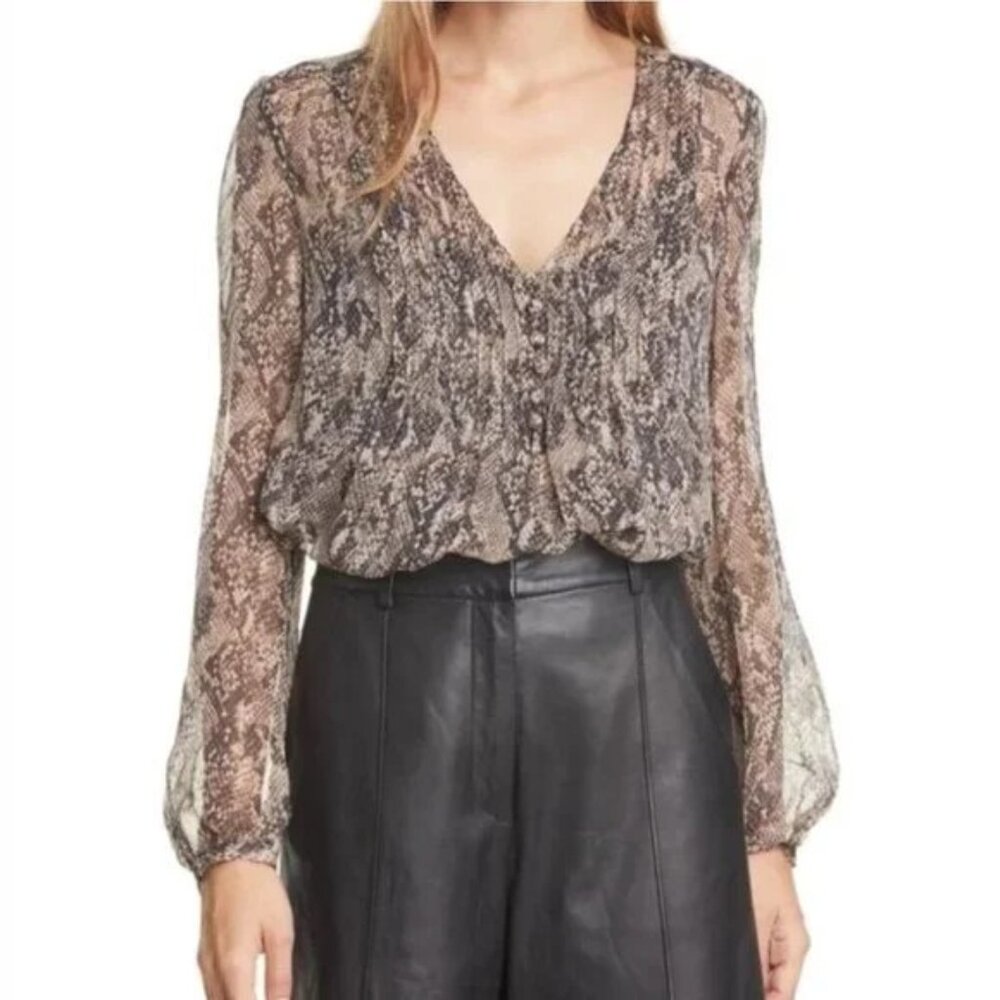 Veronica Beard Lowell Snake Print Semi Sheer Silk Blouse & Tank Top